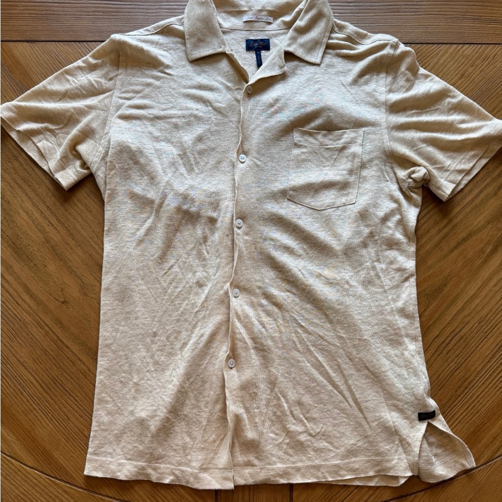 Good Man Brand 100% Linen Khaki Short Sleeve Button Down Shirt M